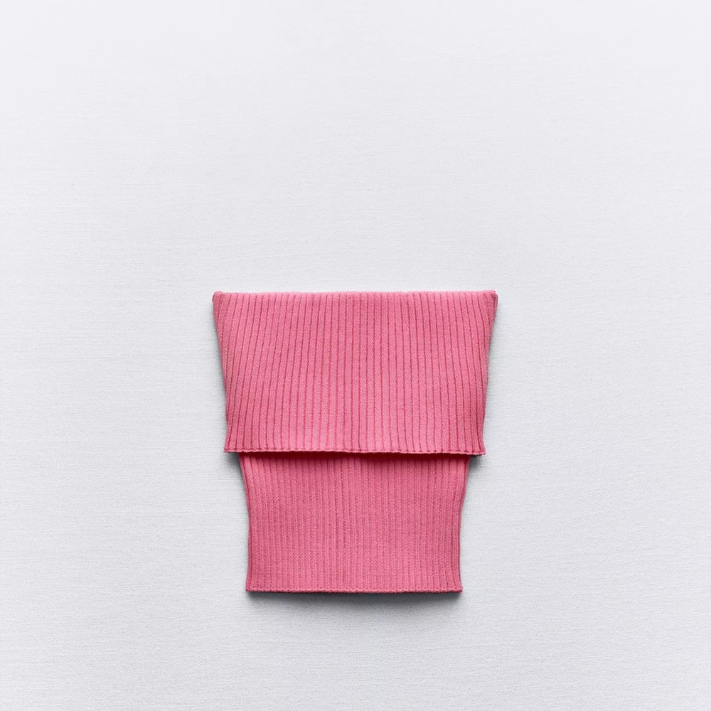 PINK RIB KNIT BANDEAU TOP